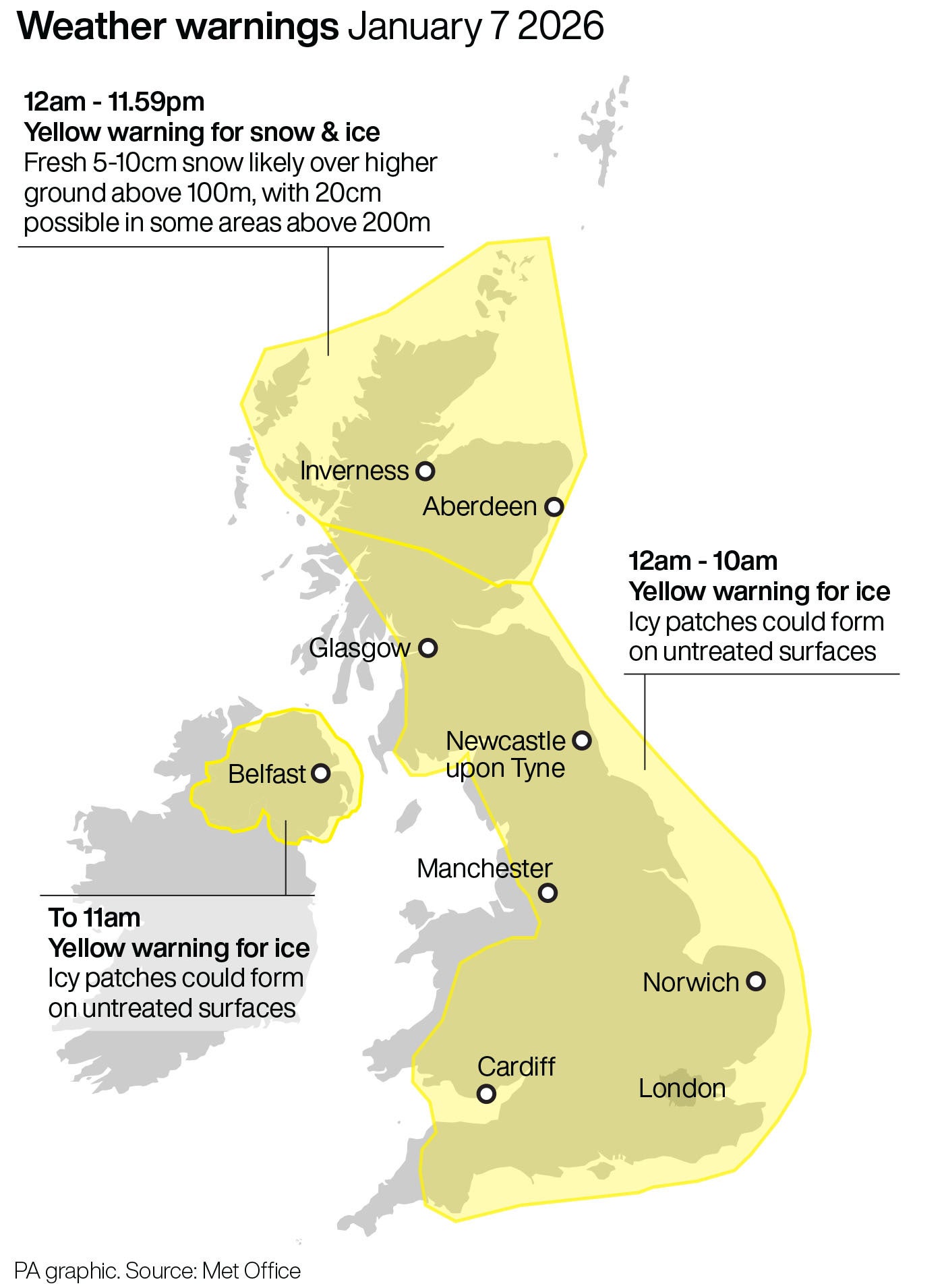 Yellow weather warnings are covering the majority of the UK on Wednesday