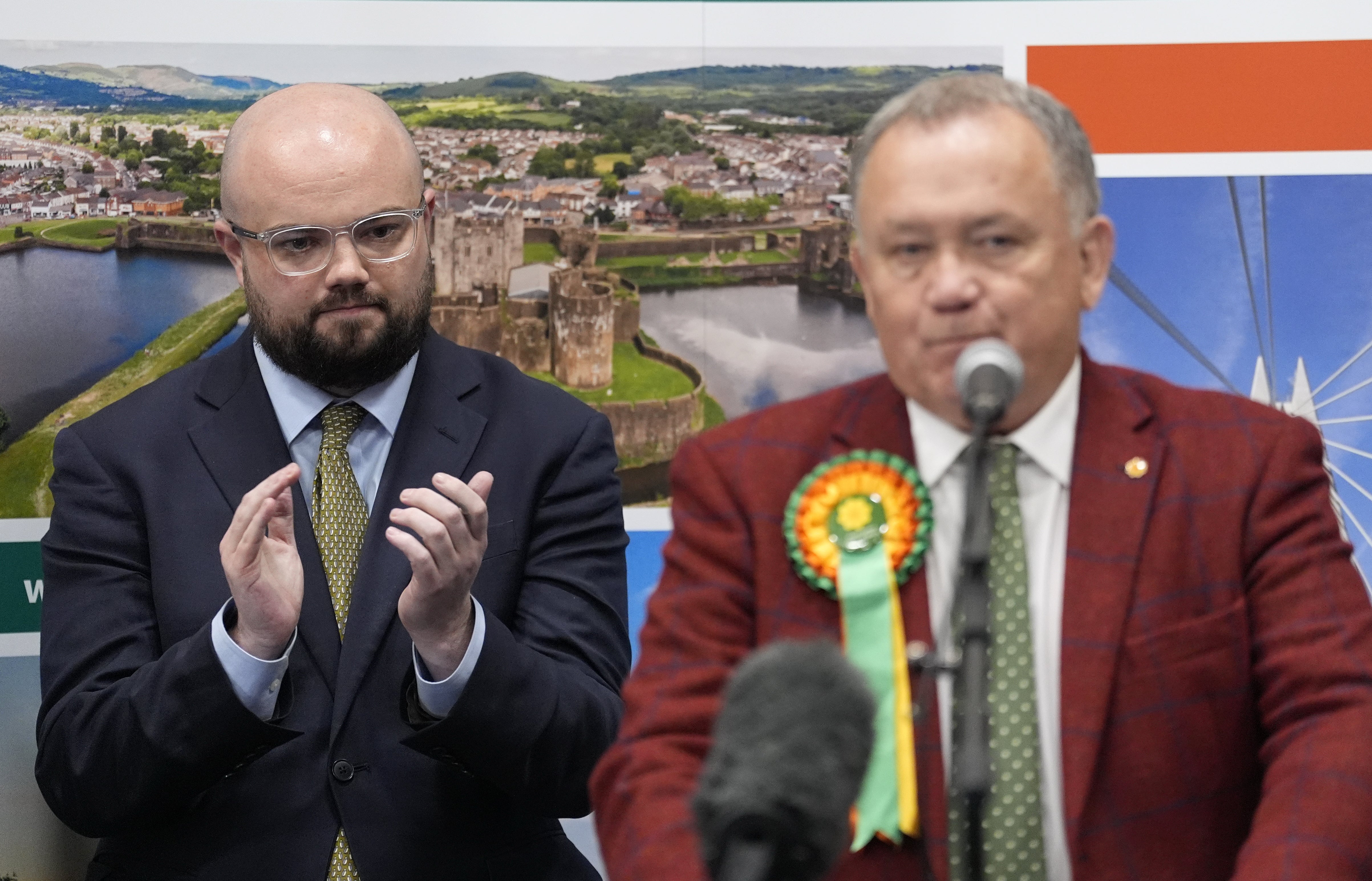 Plaid Cymru’s Lindsay Whittle, right, won the seat, despite a challenge from Reform UK’s Llyr Powell (left) (Andrew Matthews/PA)