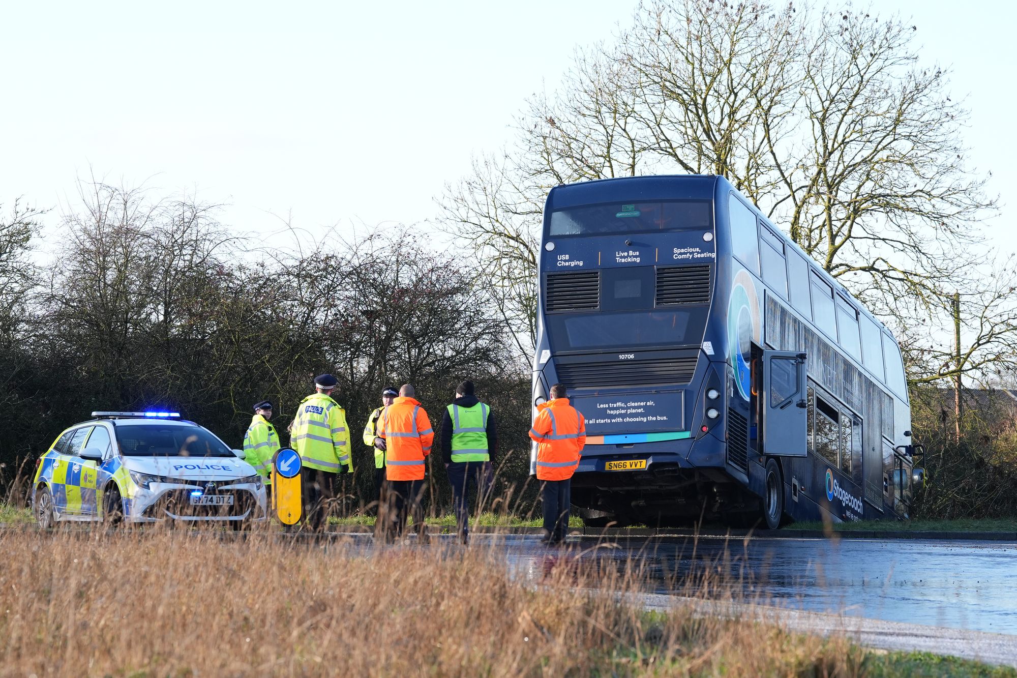 <p>Bus crashed into ditch off the A28 in Ashford, Kent</p>
