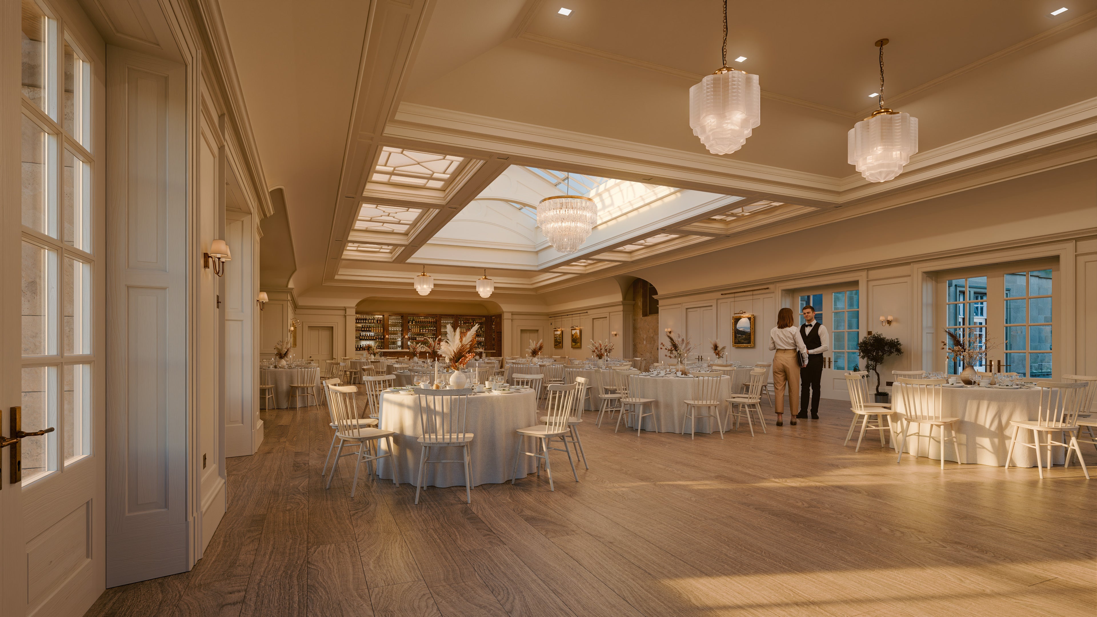 Uma imagem CGI do interior planejado do espaço.