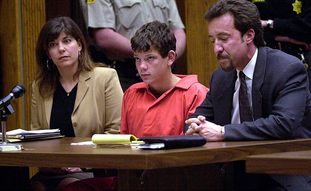 <p>Santana High School shooter Charles Andrew Williams appears at his arraignment in March 2001</p>