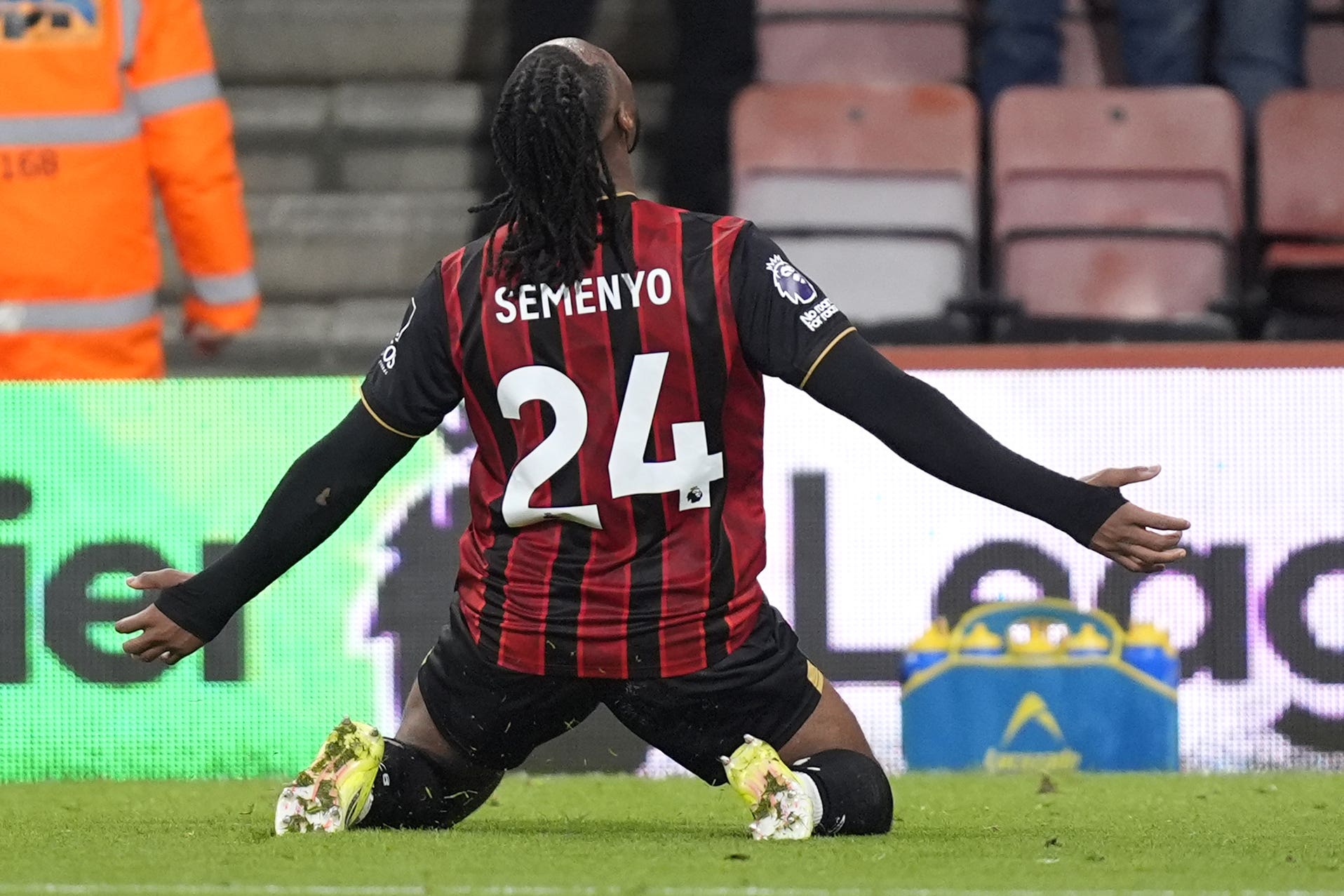 Antoine Semenyo celebrates scoring the winning goal for Bournemouth (Andrew Matthews/PA)