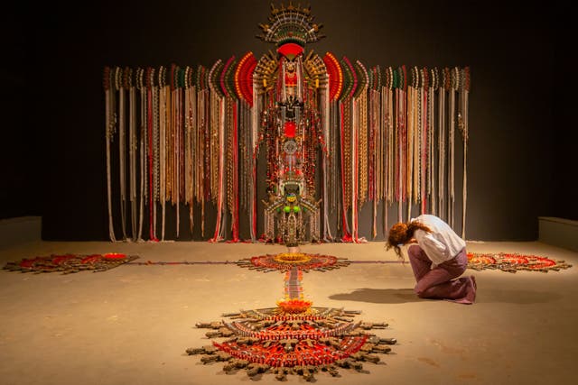 <p>A visitor at the Kochi-Muziris Biennale 2023 </p>