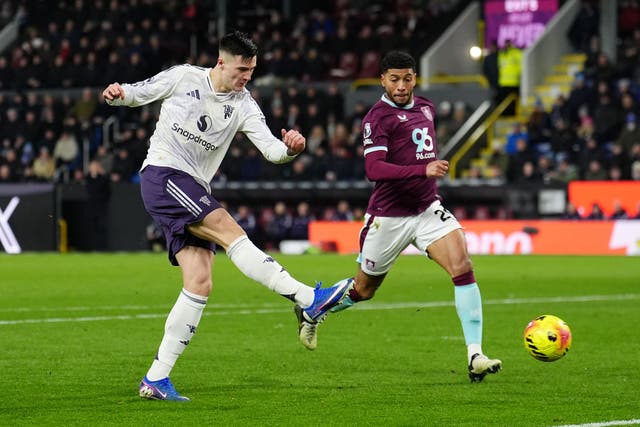 Benjamin Sesko scores the first of his two goals in Manchester United’s 2-2 draw at Burnley (Martin Rickett/PA).