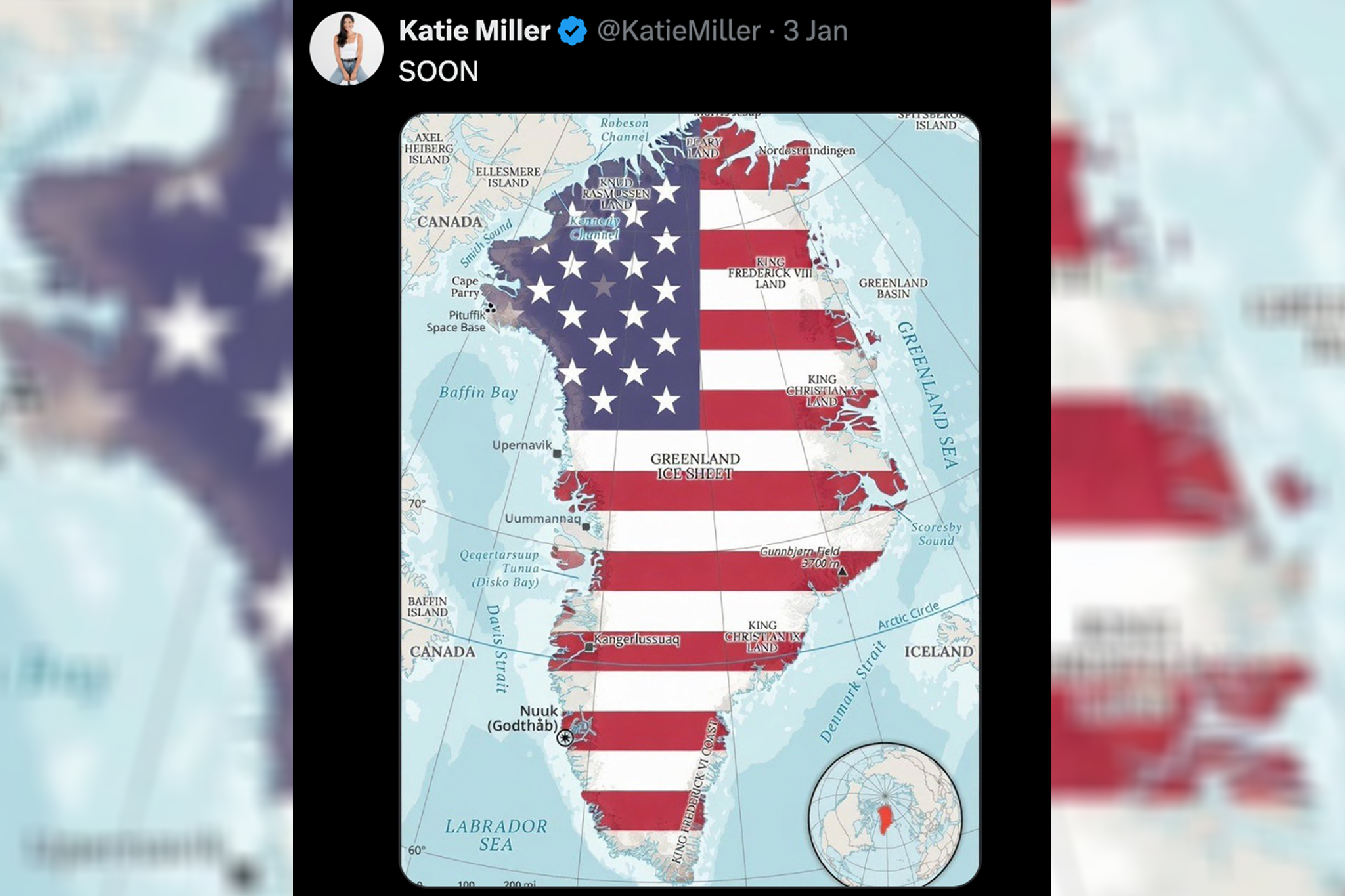 Miller’s wife Katie made waves with a social media post about the prospect of America taking control of Greenland