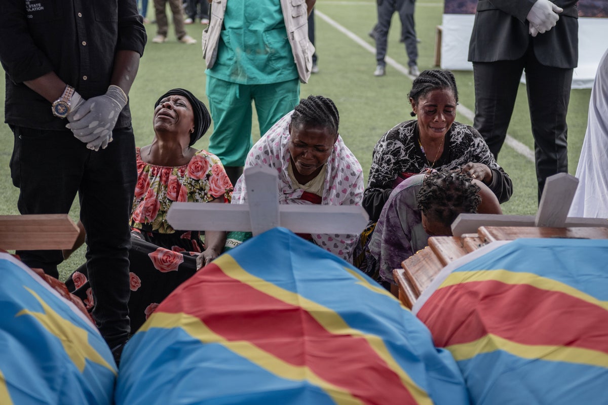 M23 rebel group holds a symbolic funeral for victims of drone strike in eastern Congo