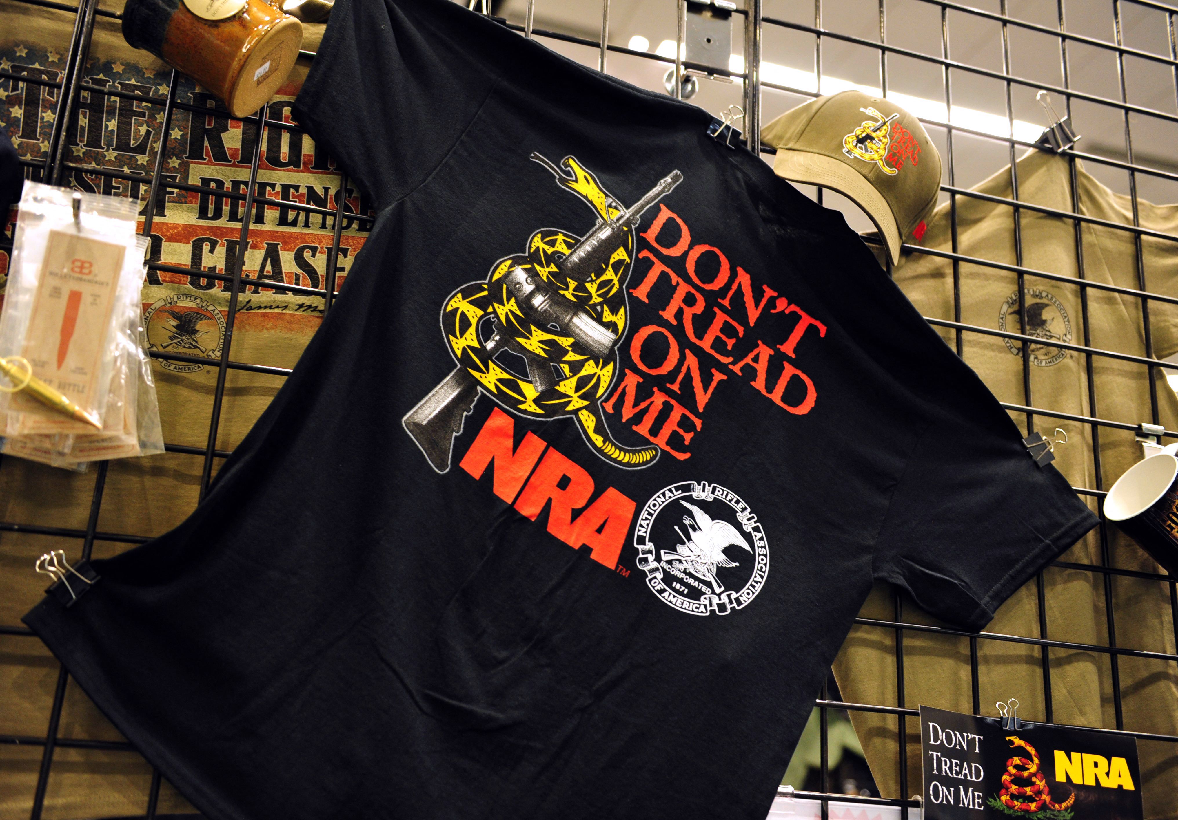 <p>Merchandise for sale is displayed at an NRA convention in Nashville, Tennessee</p>