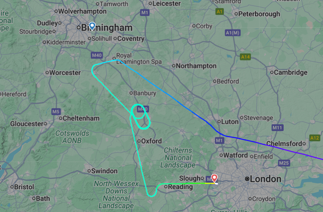 <p>Flightpath of Air India flight from Amritsar to Birmingham, which diverted to Heathrow airport</p>