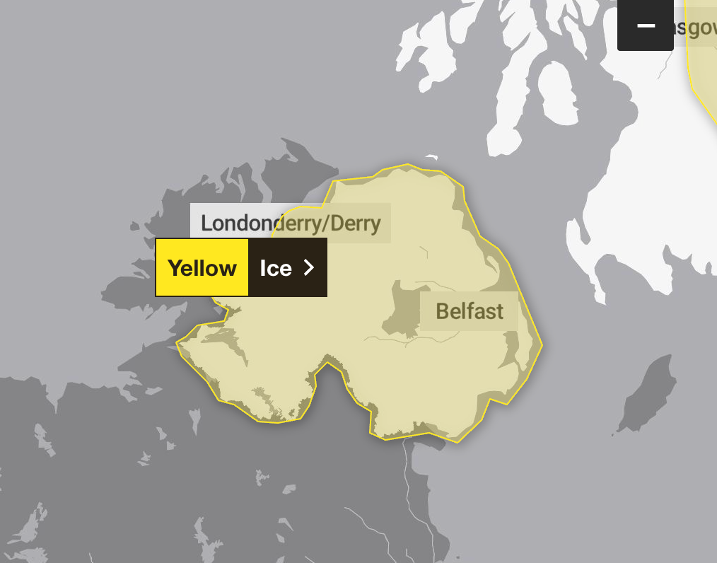 Yellow weather warning for ice in force for Northern Ireland on 9 January