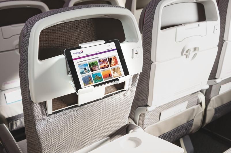 Alaska Airlines&rsquo; main cabin seats feature eye-level seatback device holders