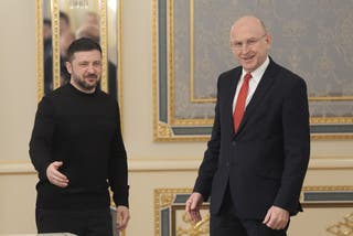 Defence secretary John Healey meets Ukrainian president Volodymyr Zelensky at the Presidential Palace in Kyiv
