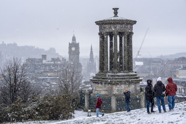 Edinburgh saw a dusting of snow on Friday as forecasters warn of further wintry weather (Jane Barlow/PA)