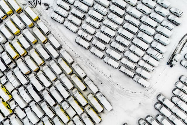 Vehicles covered in snow in Dowlais, near Merthyr Tydfil (Ben Birchall/PA)