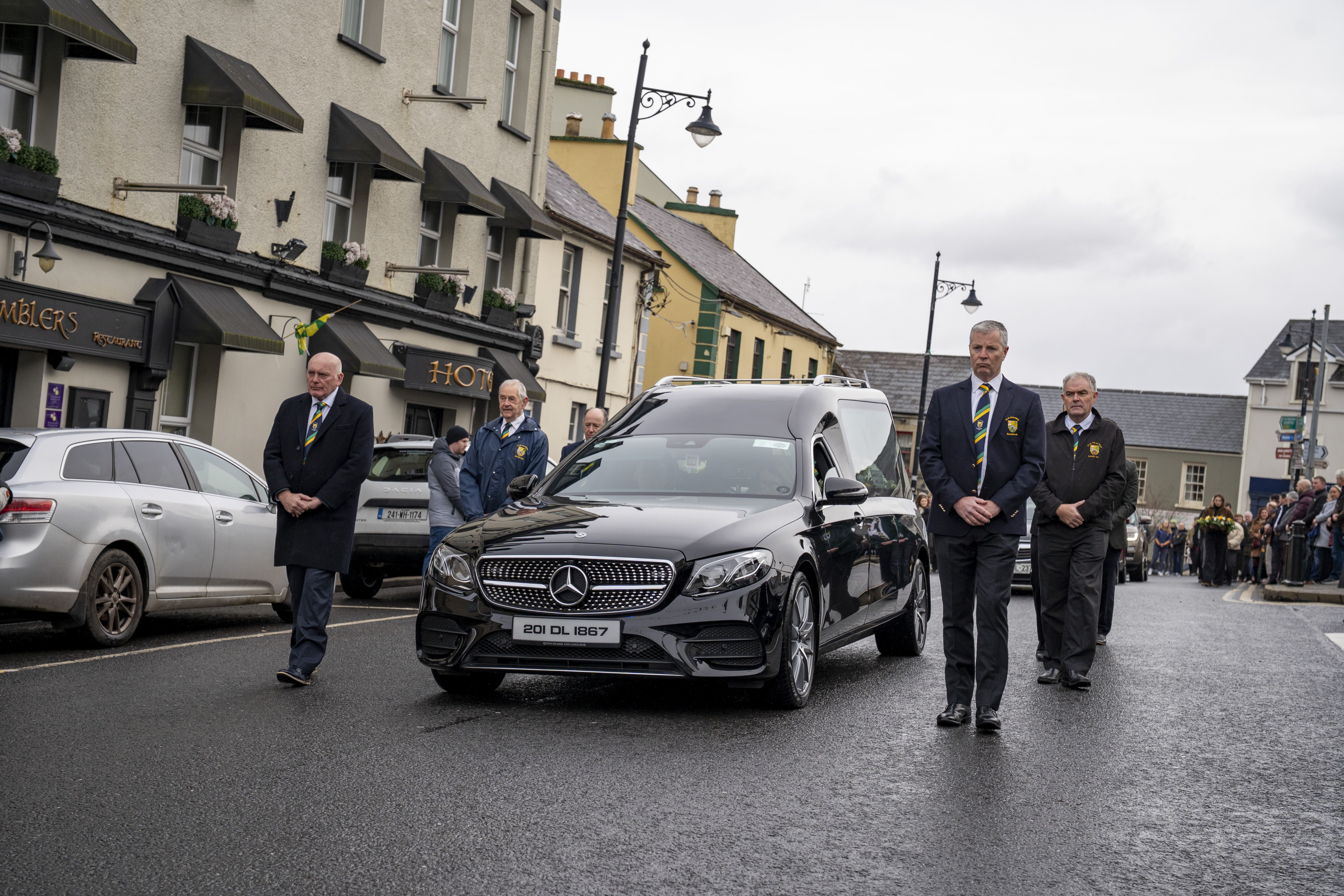 The cortege for Stephen McCahill in Ardara, Donegal, ahead of his funeral (Aodhan Roberts/PA)