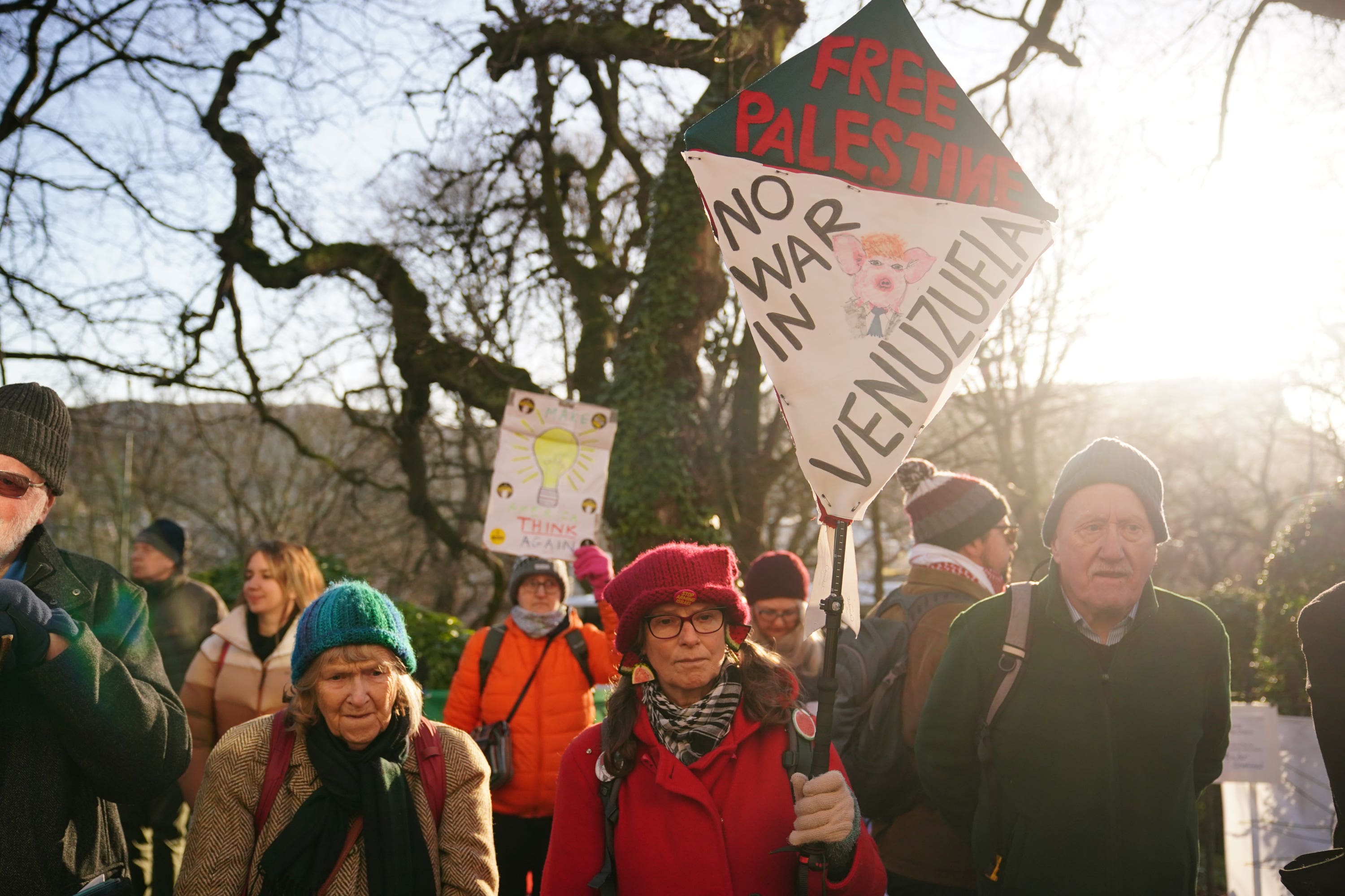 People attend a protest outside the US consulate in Edinburgh over the attack on Venezuela (Jane Barlow/PA)