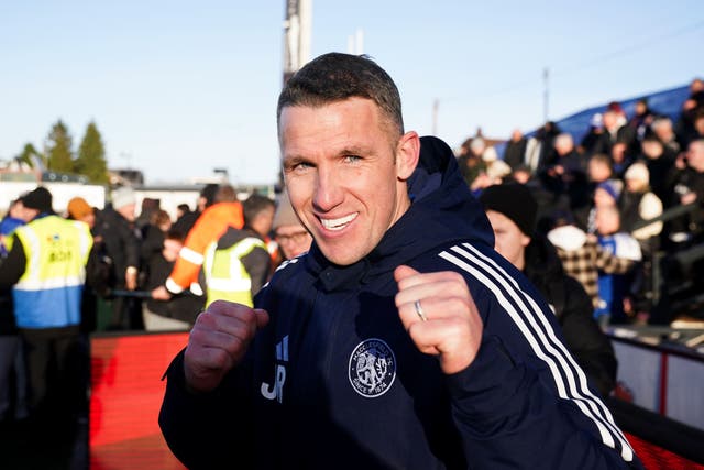 Macclesfield FC manager John Rooney celebrates (Martin Rickett/PA