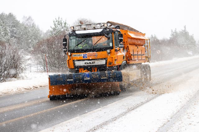 A gritter lorry in Scotland during the recent bout of cold weather. (Paul Campbell/PA)
