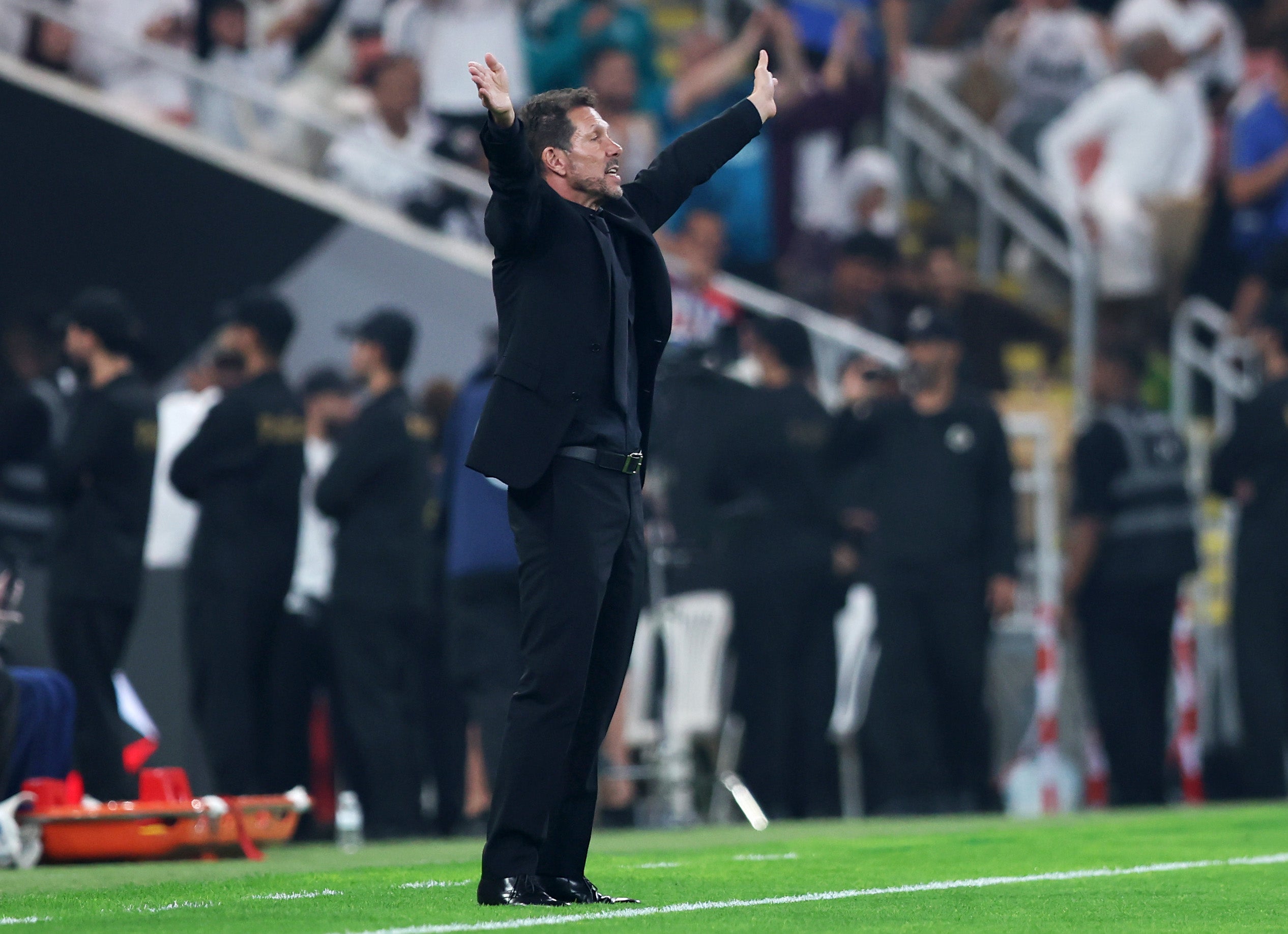 <p>Diego Simeone, Head Coach of Atletico de Madrid, reacts during the Spanish Super Cup Semi-Final match between Real Madrid and Atletico Madrid at King Abdullah Sports City Hall Stadium on January 08, 2026 in Jeddah, Saudi Arabia.  (Photo by Yasser Bakhsh/Getty Images)</p>
