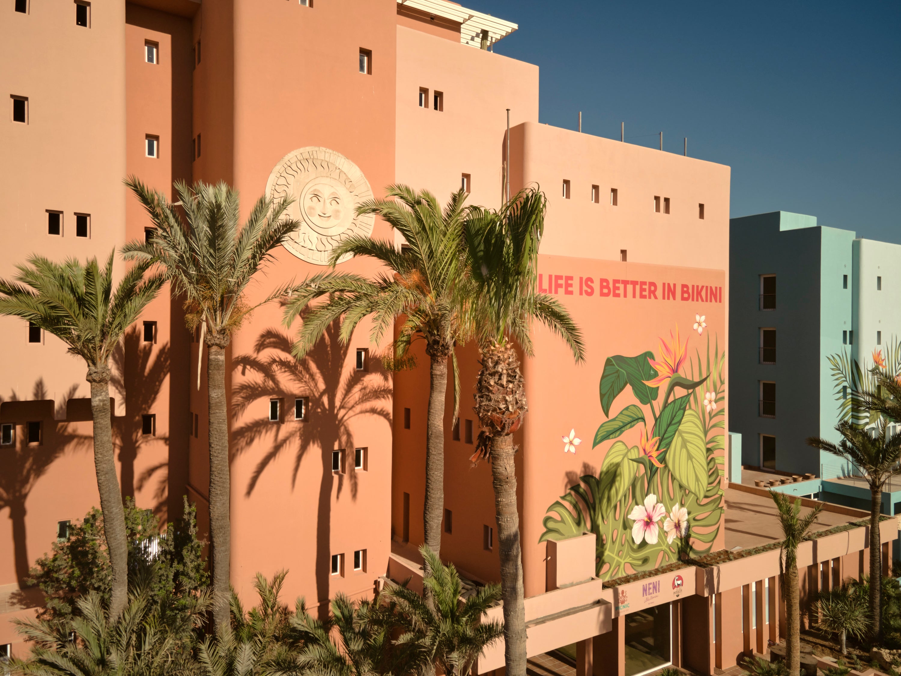 The hotel is comprised of three renovated 1960s buildings