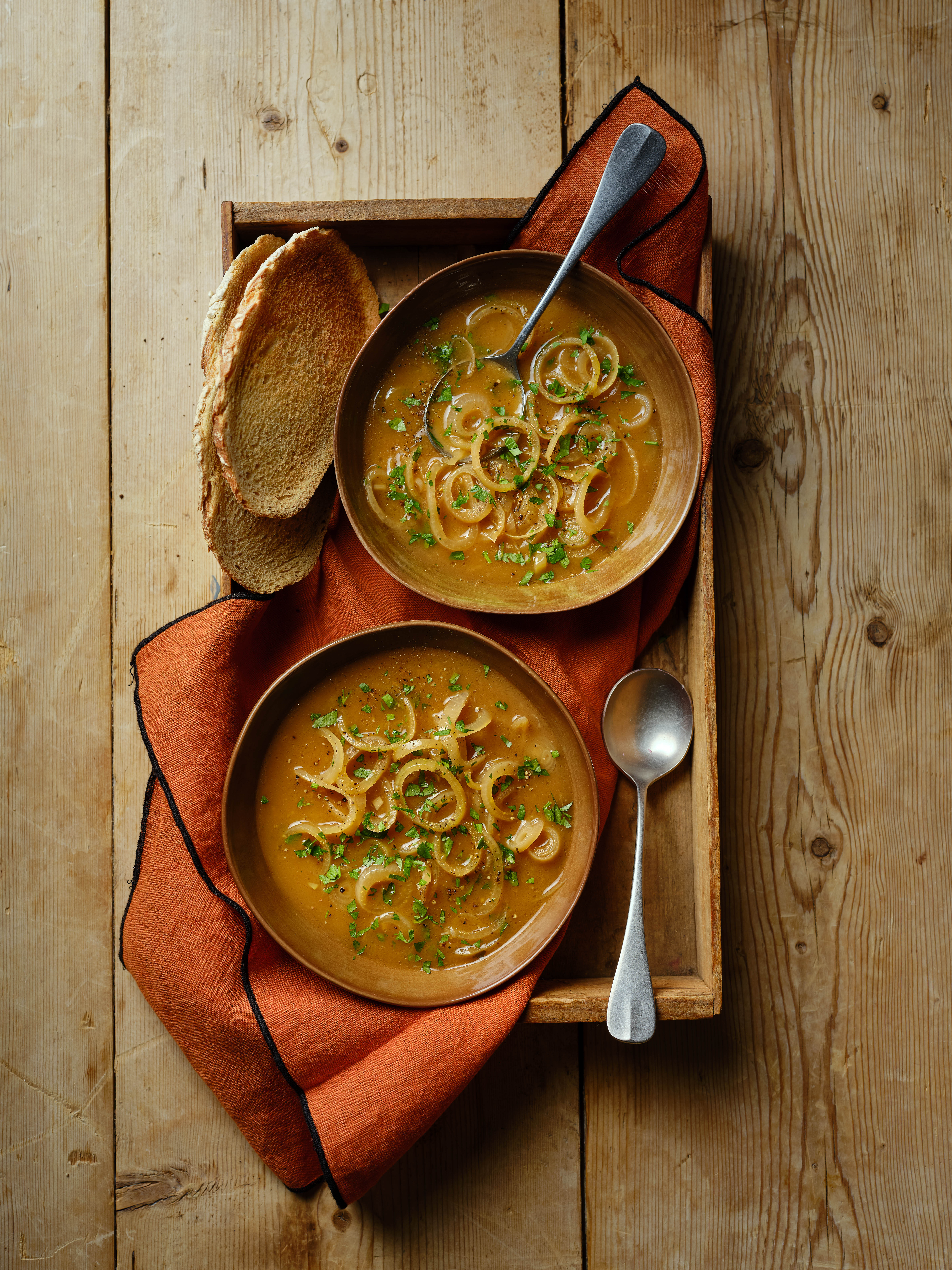 <p>‘What is more joyful than something delicious and comforting that can be whipped up in half the time than it usually is?’, such as a French (pickled) onion soup</p>
