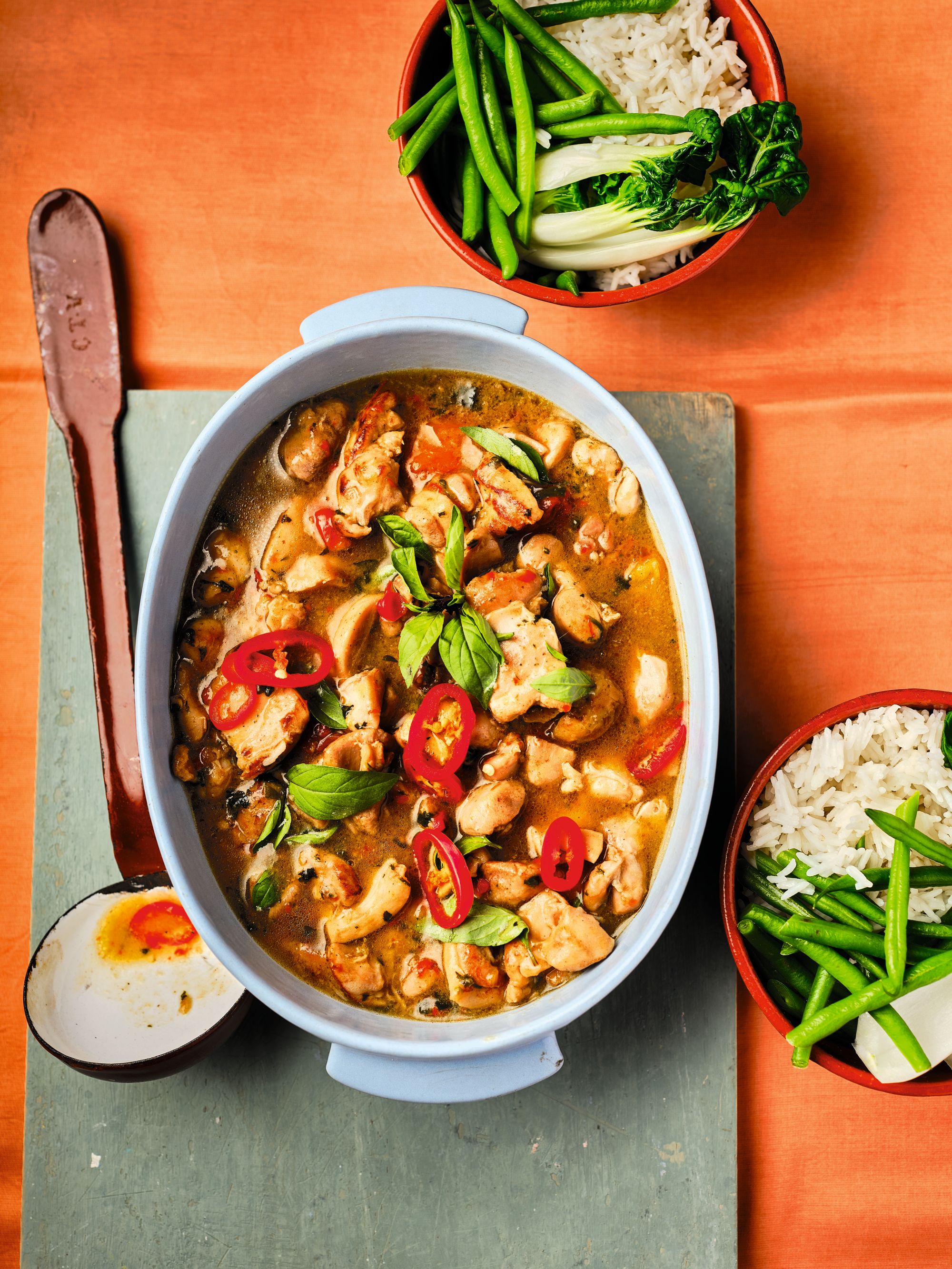 A quick midweek simmer packed with umami and Thai basil brightness