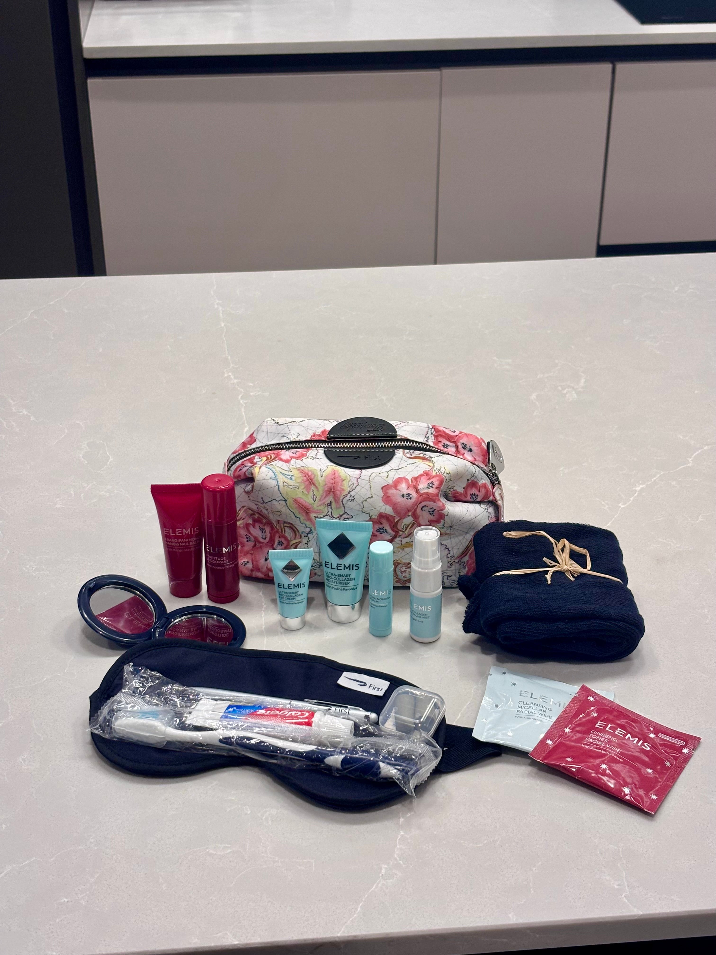 BA’s bag features an eight-piece Elemis mini skincare collection