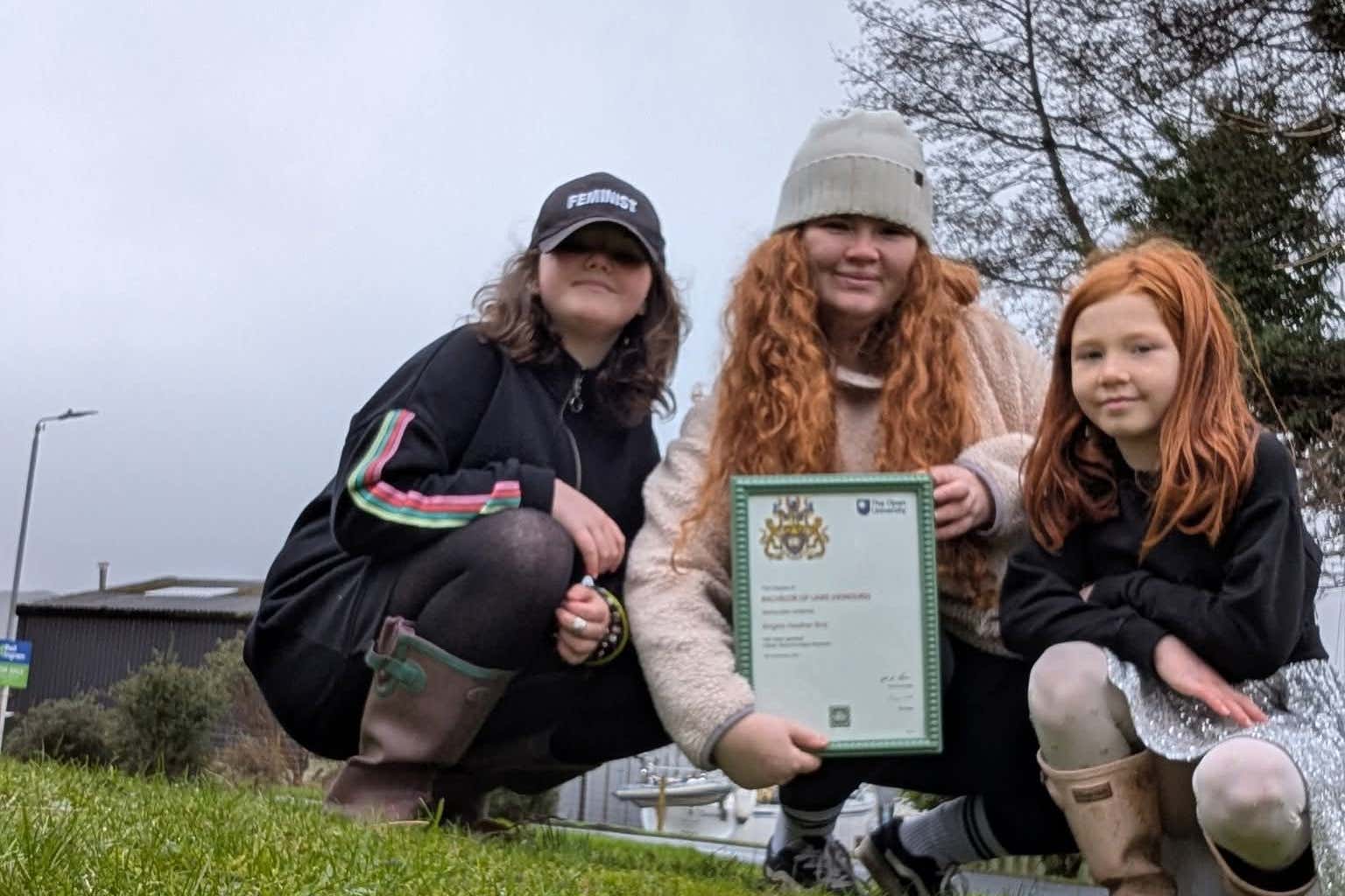 Angie Bird, centre, with daughters Poppy, left, and Gracie (Angie Bird/PA)