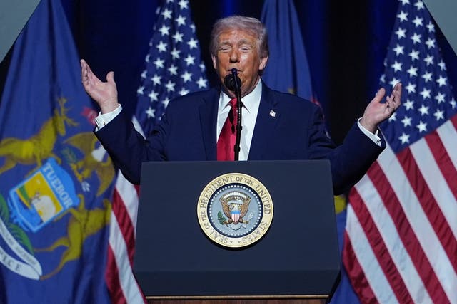 <p>President Donald Trump delivers remarks to the Detroit Economic Club at the MotorCity Casino Hotel, Tuesday, Jan. 13, 2026, in Detroit</p>