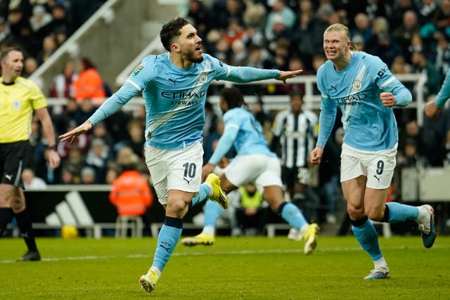 <p>Cherki scored the second goal late on to put City in control of their Carabao Cup semi-final against Newcastle</p>