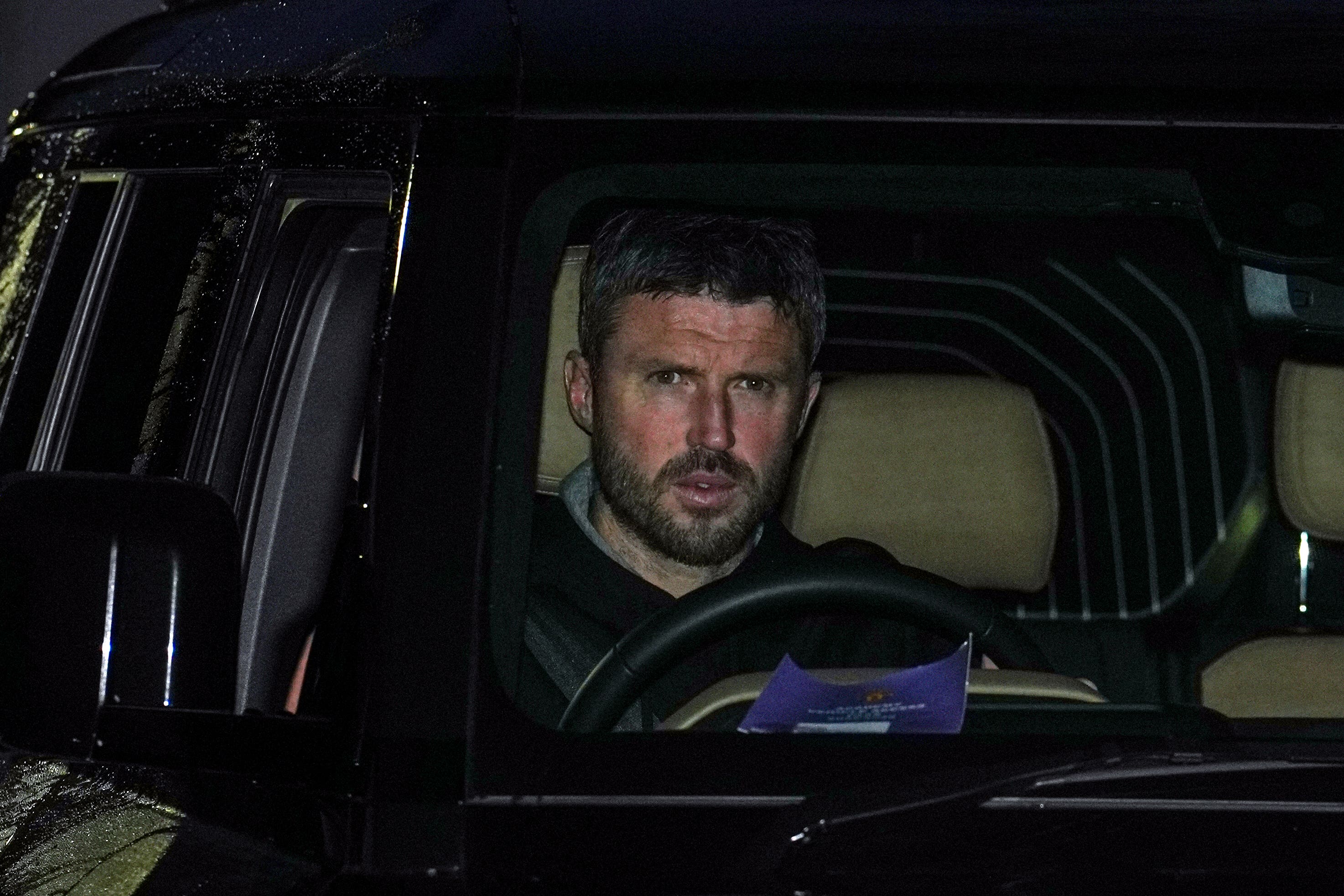 Michael Carrick arriving at Manchester United’s training ground on Wednesday morning (Martin Rickett/PA)