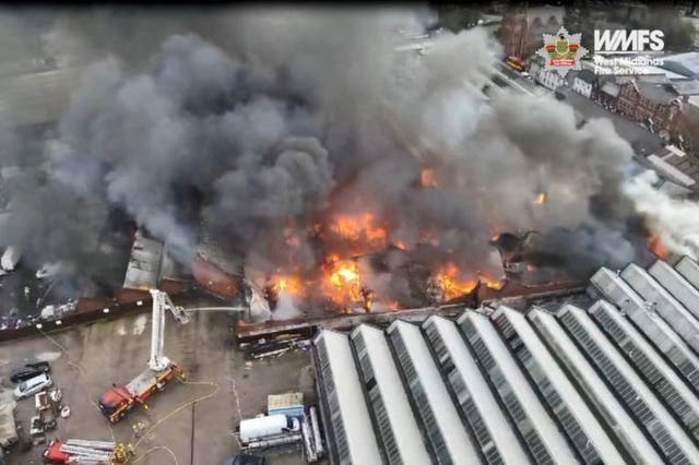 <p>The fire has broken out in a factory building in Wolverhampton</p>