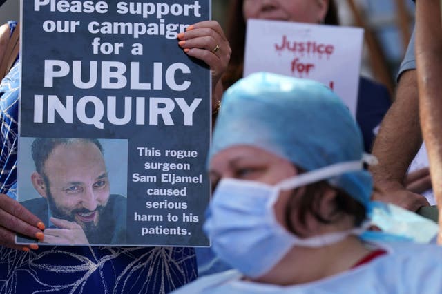 Protesters demand an inquiry into Sam Eljamel outside the Scottish Parliament in 2023 (Andrew Milligan/PA)
