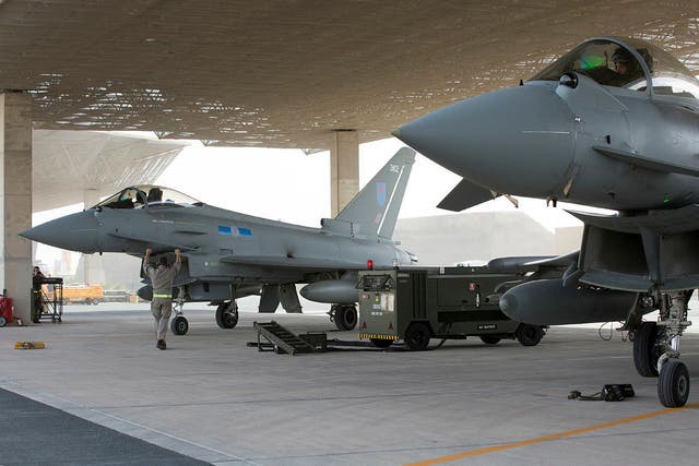 <p>British Typhoon jets at the US-run Al Udeid base in Qatar</p>
