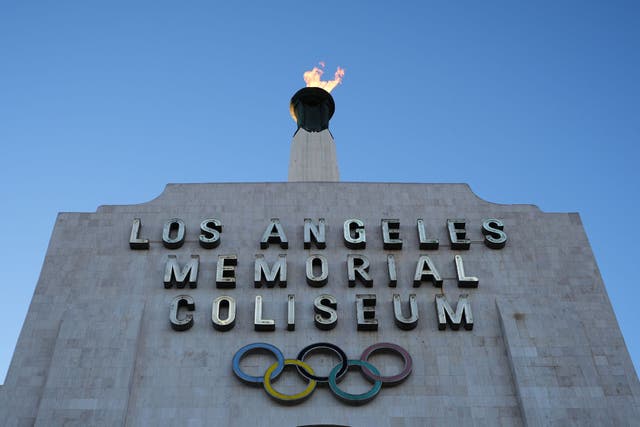<p>The Olympic cauldron is lit at the Los Angeles Memorial Coliseum ahead of the launch for ticket registration to the 2028 Summer Olympic Games</p>