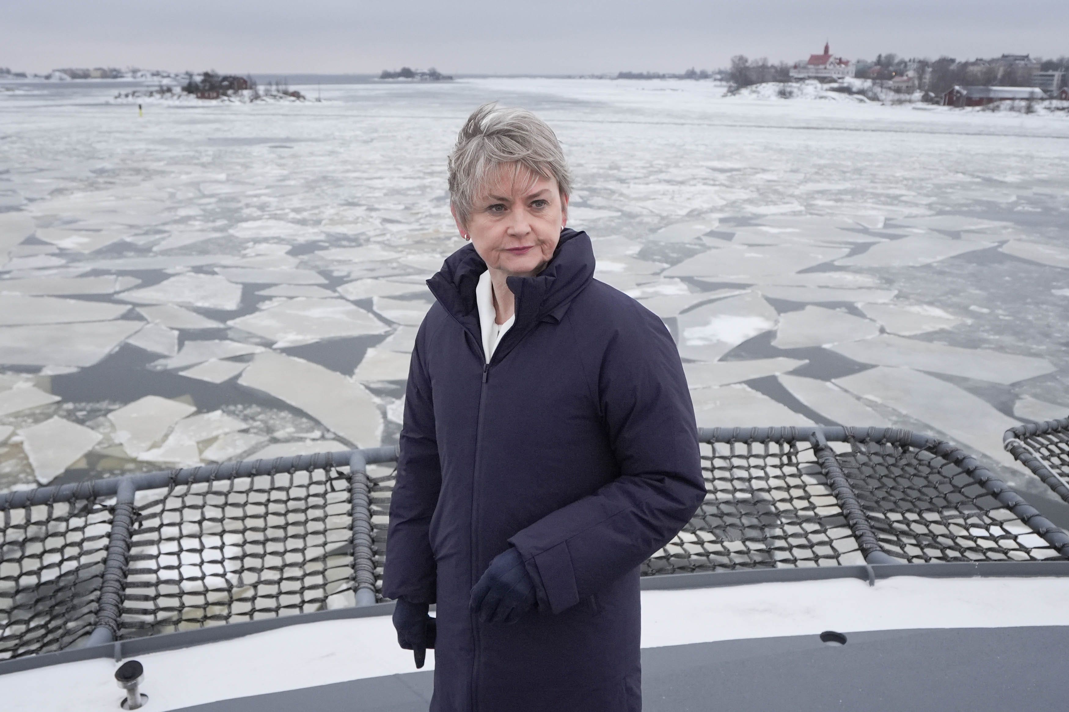 Foreign Secretary Yvette Cooper meets crew onboard the Coast Guard ship K/V Turva in Helsinki (Stefan Rousseau/PA)