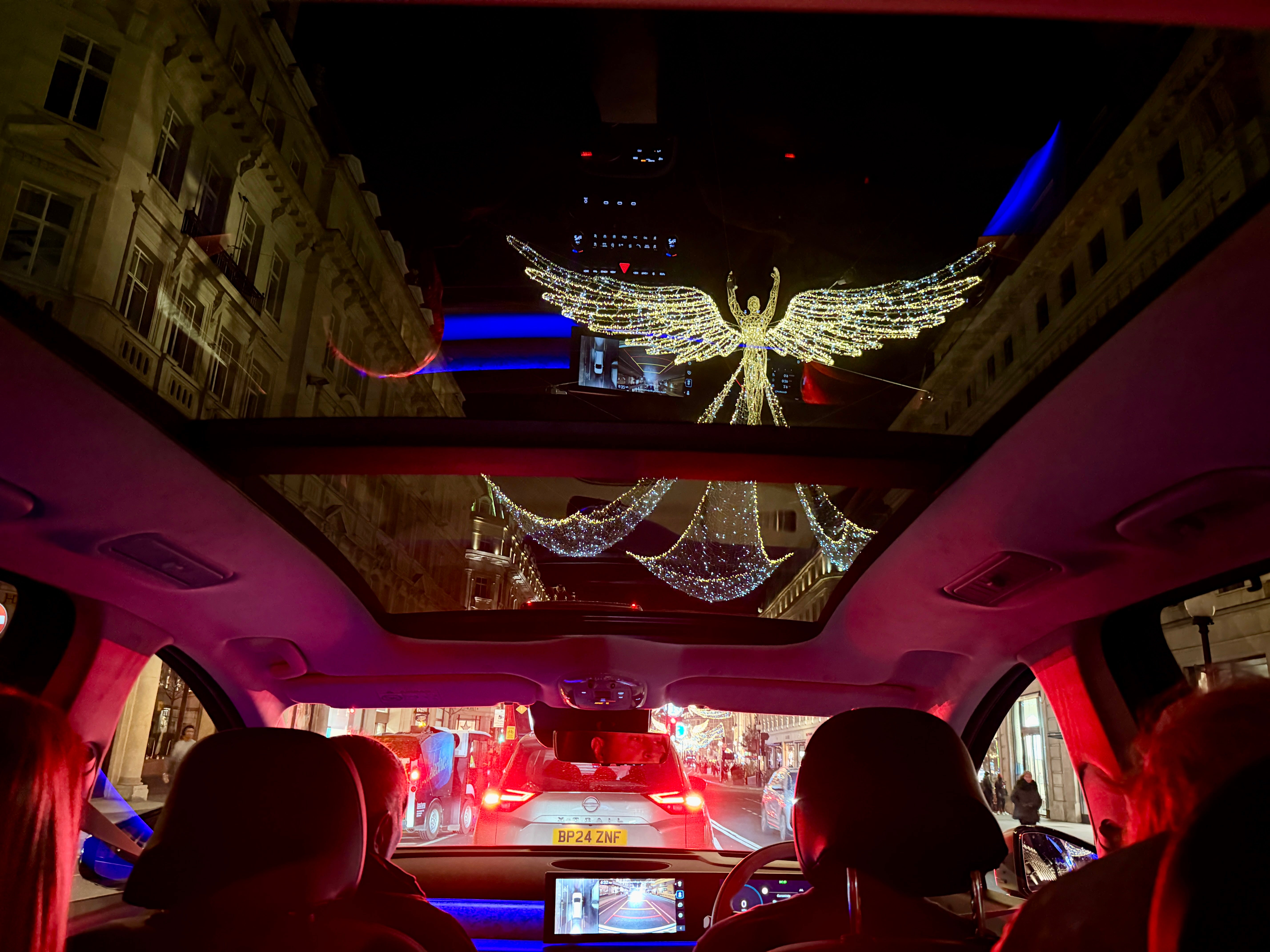 The Hyundai Ioniq 9's panoramic sunroof gave a good view of London's Christmas lights