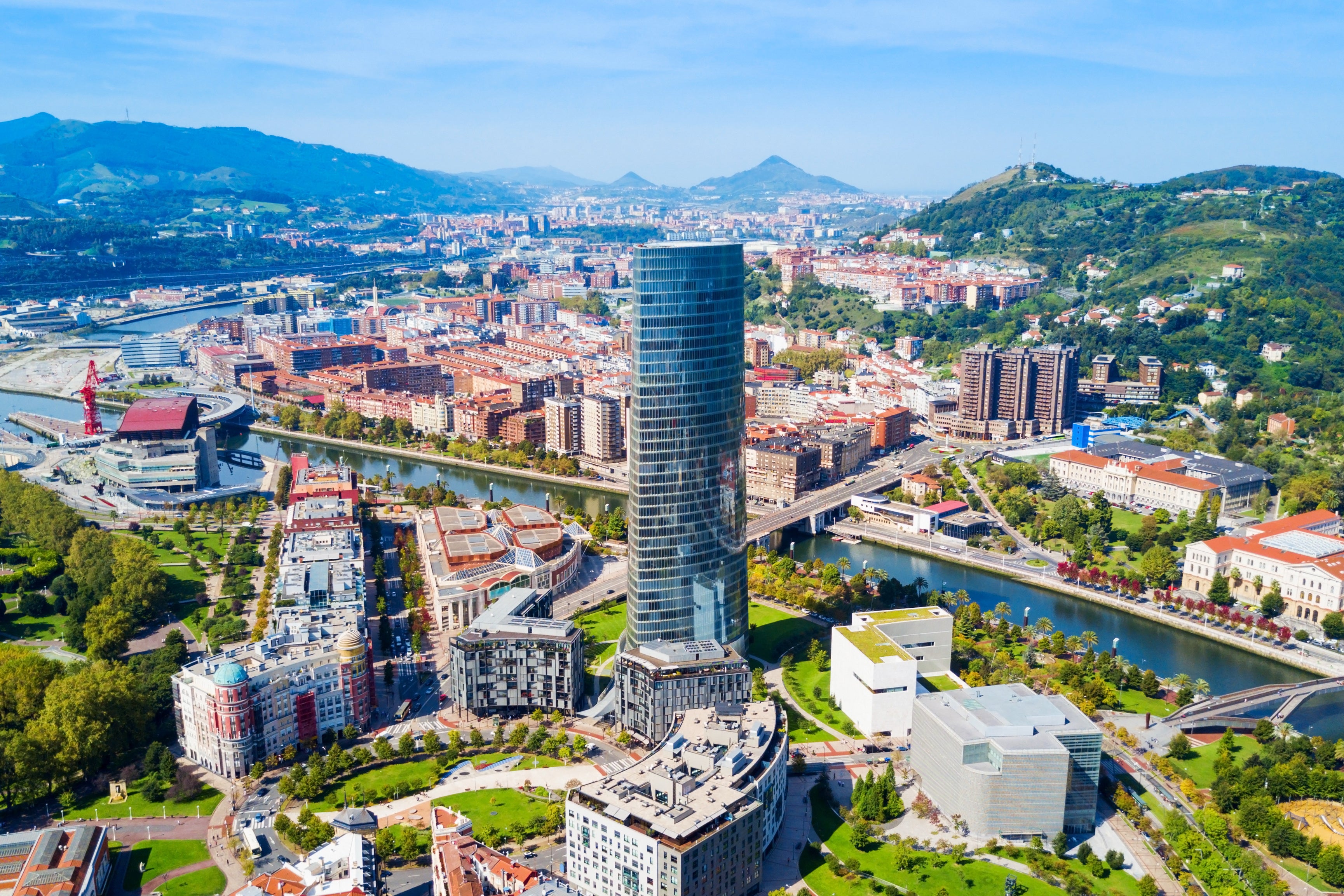 Make a journey from London to Madrid far more interesting by taking the ferry to Bilbao, pictured, and then hopping on a train
