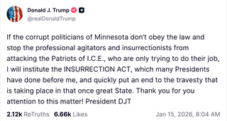 President Donald Trump threatened to invoke the Insurrection Act in Minnesota unless lawmakers quelled protesters that he claimed were 'attacking' ICE officers