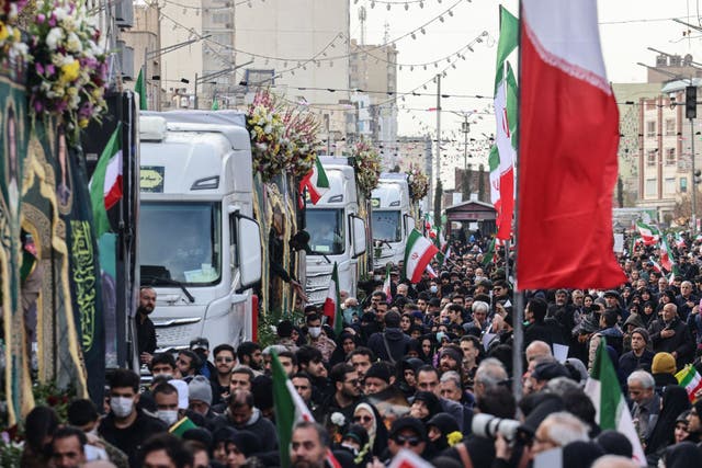 <p>Iranians attend the funerals of security forces personnel killed in recent protests in Tehran</p>