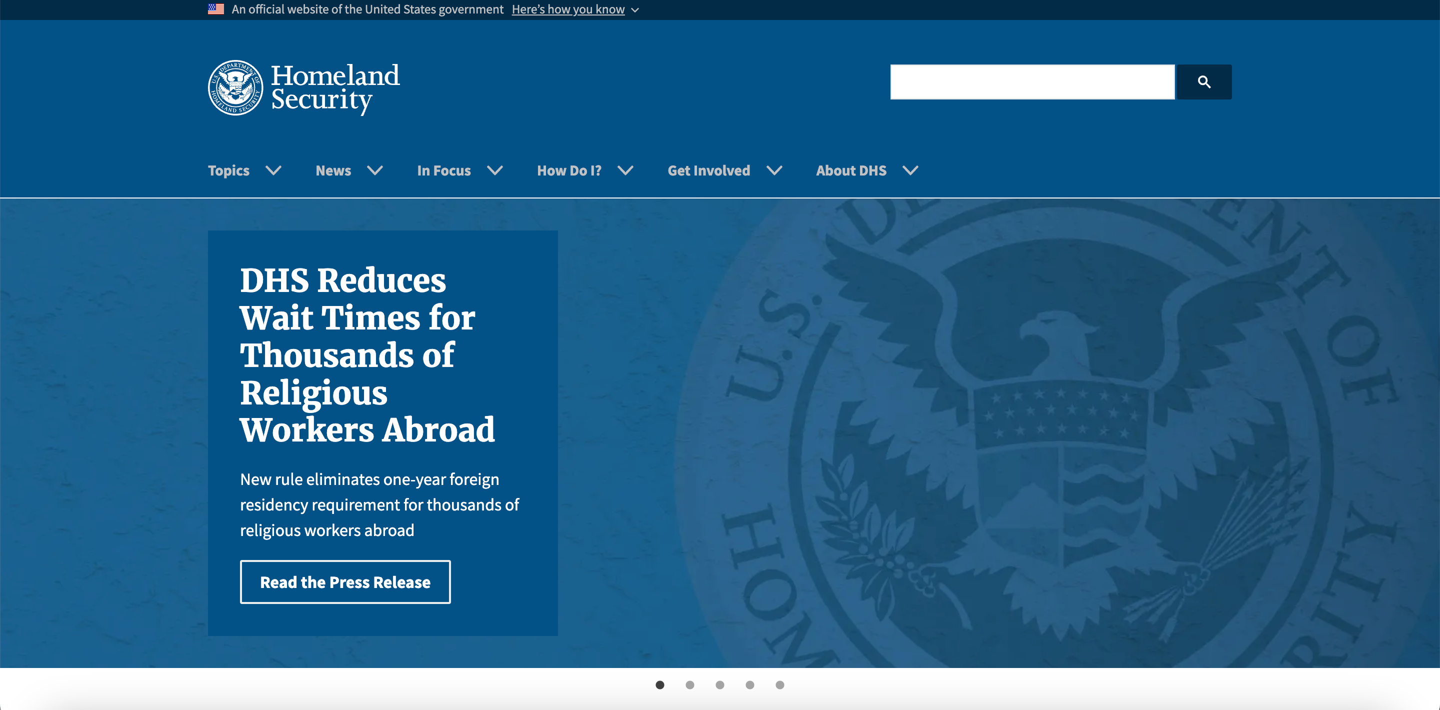 <p>The DHS homepage as of Friday Jan 16</p>