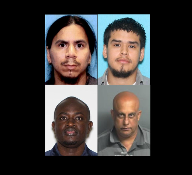 <p>From left to right, top row: Barney Flores and Cesar Martell. Bottom row: Adbou Mbacke, and Janaka Manatunga. All are former Houston-area Uber drivers who are facing federal kidnapping charges after they allegedly sexually assaulted women while working as ride-share drivers</p>