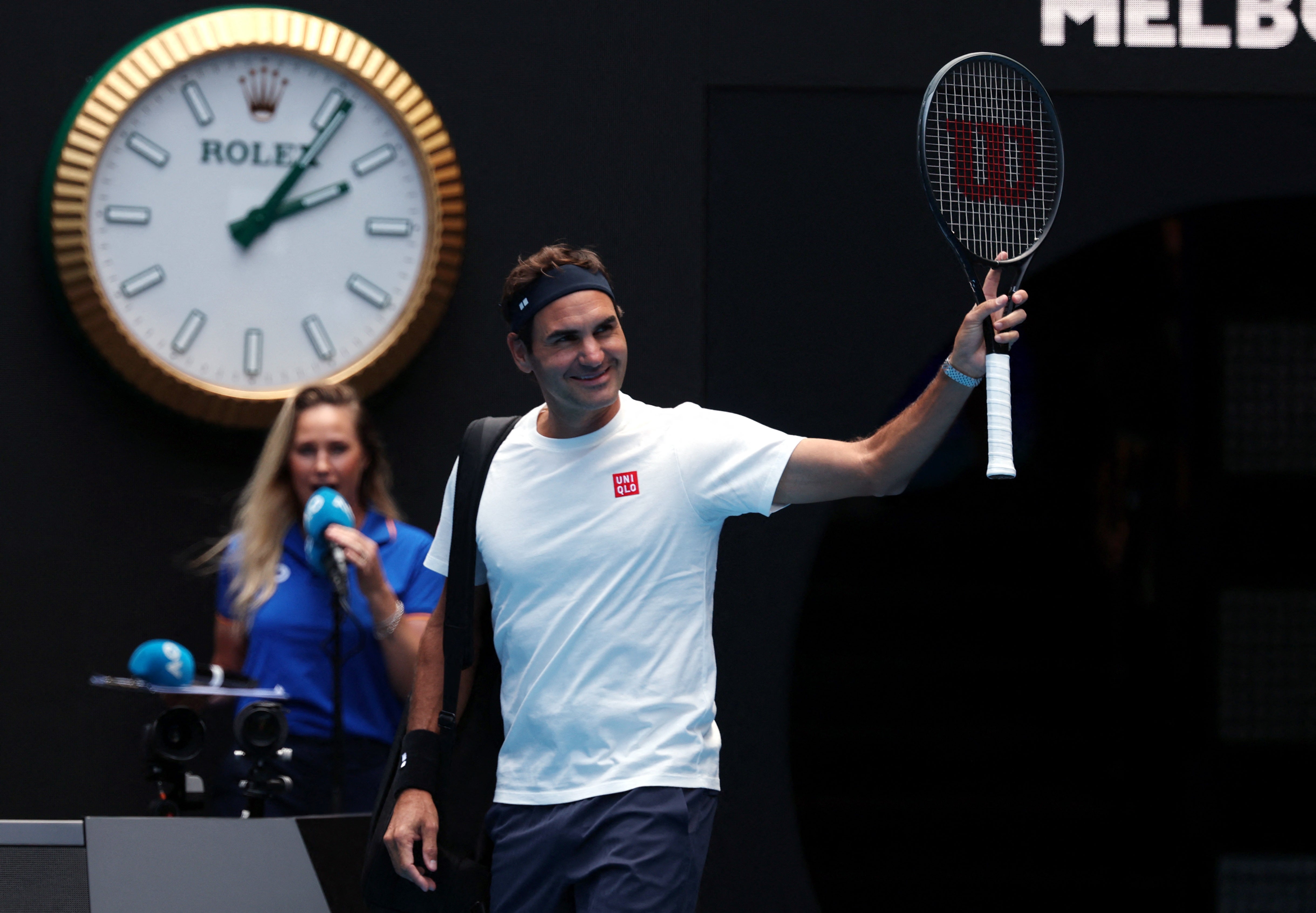 Roger Federer during practice on Rod Laver Arena