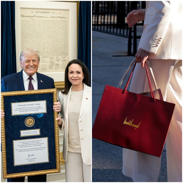 <p>Venezuela’s opposition leader María Corina Machado gave her Nobel Peace Prize to President Trump. She received a swag bag in return</p>
