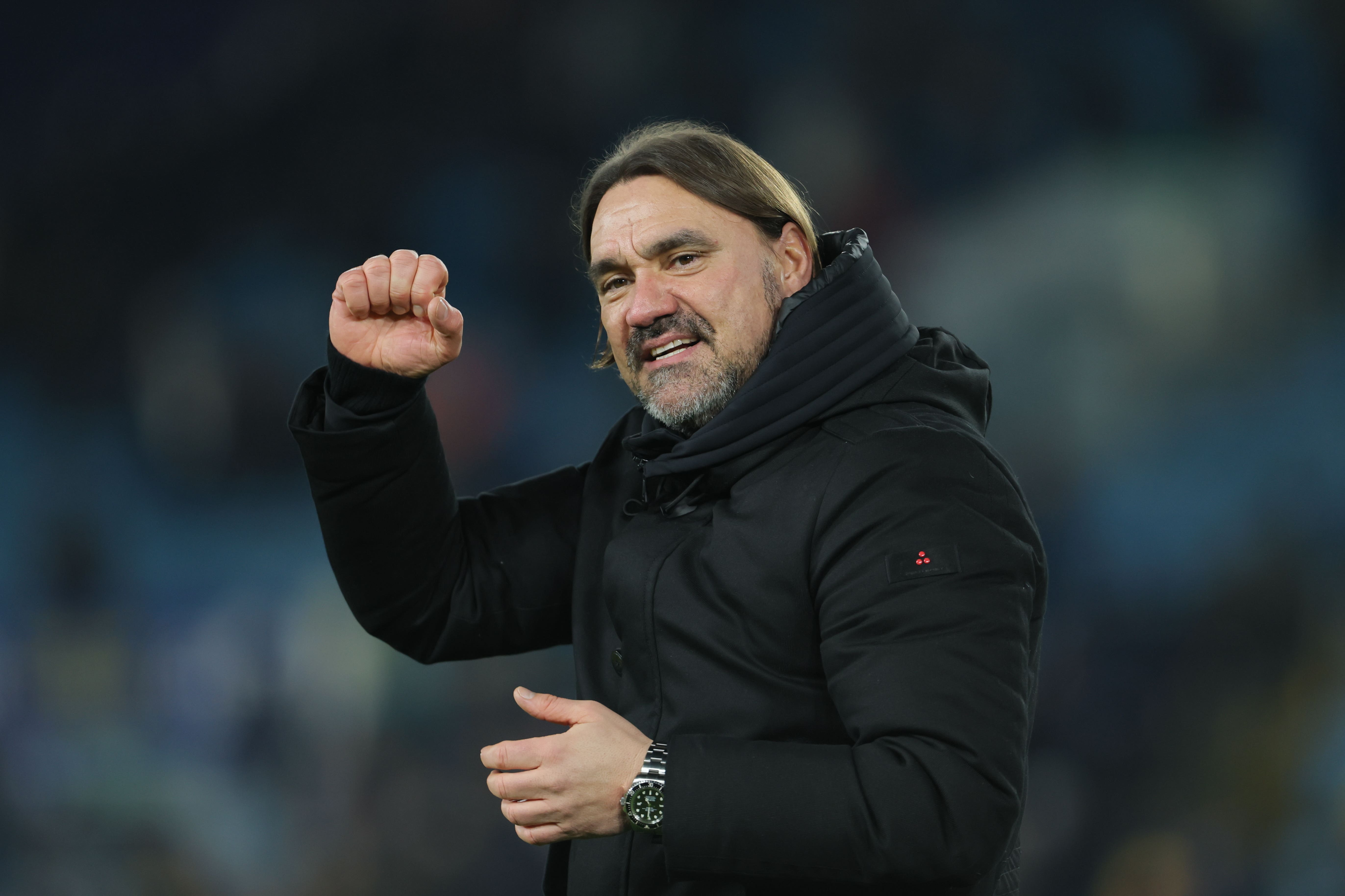 Leeds manager Daniel Farke celebrates the win over Fulham (Richard Sellers/PA)
