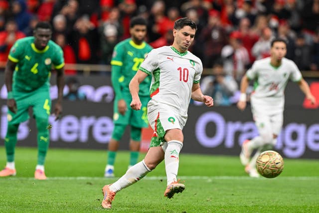 <p>Brahim Diaz missed the chance to win the Africa Cup of Nations final as he fluffed his penalty in the 24th minute of added time</p>