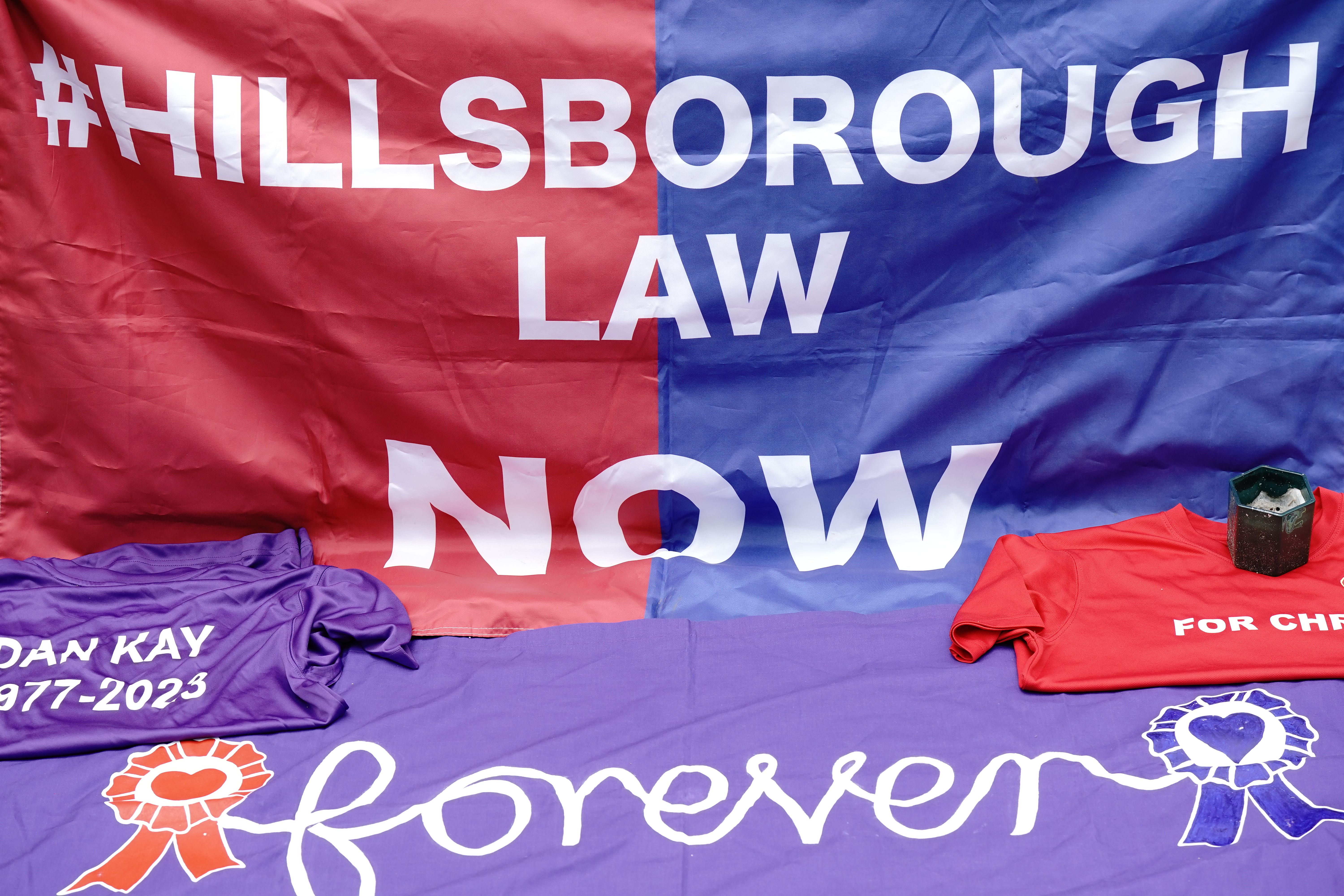 A Hillsborough Law banner (Aaron Chown/PA)
