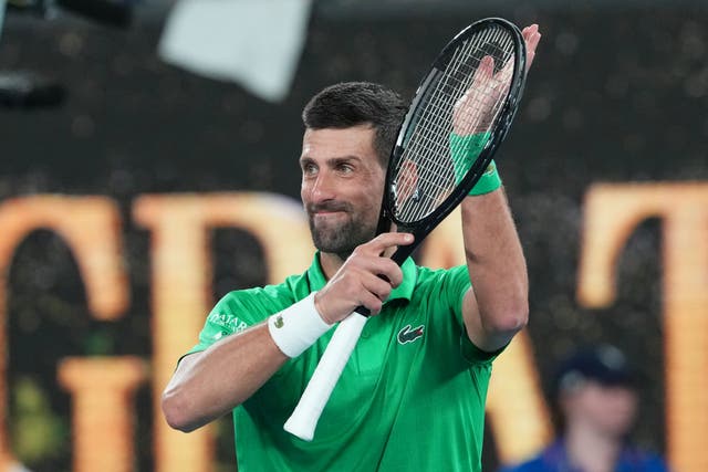 <p>Novak Djokovic applauds the Rod Laver Arena crowd after his victory over Pedro Martinez </p>