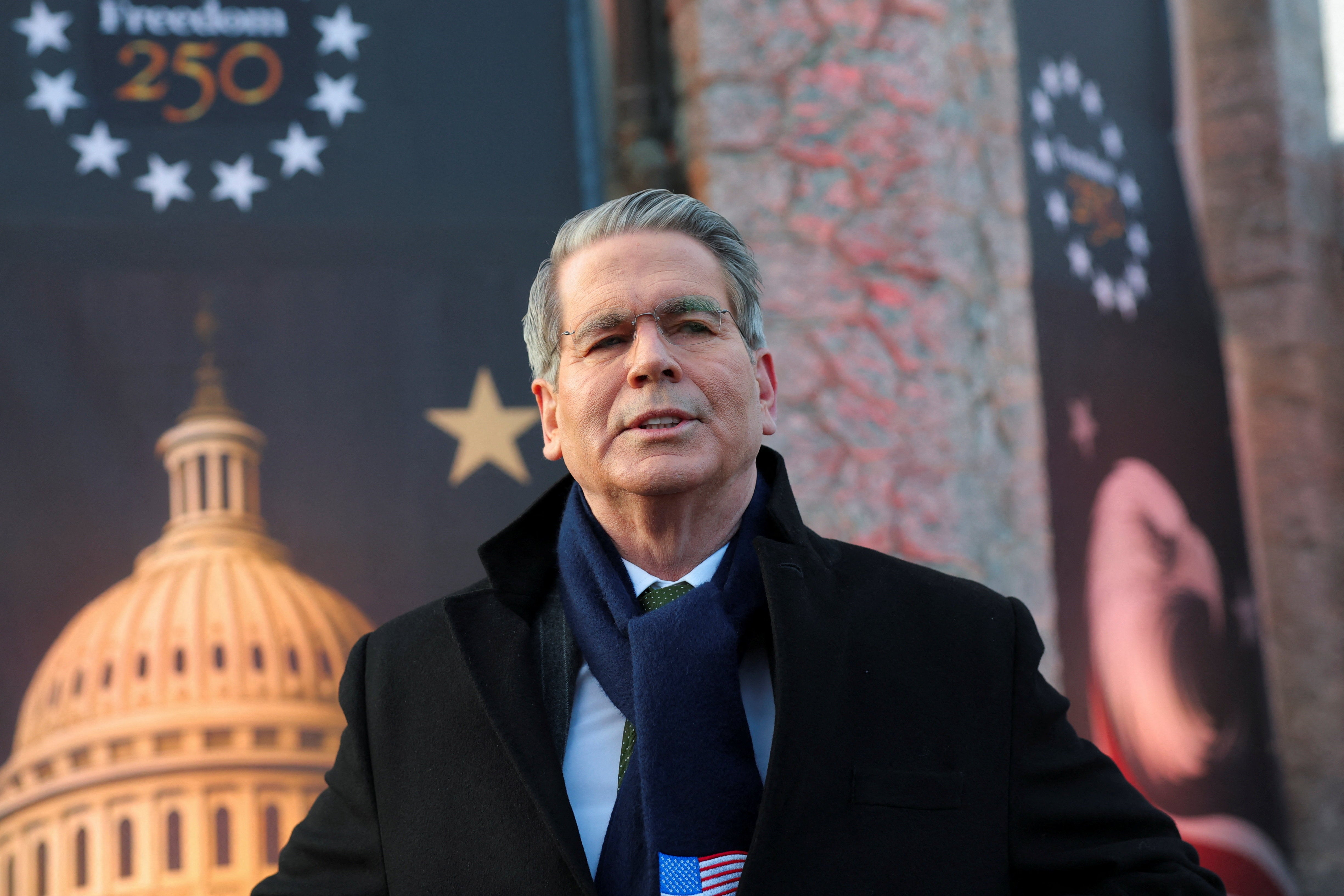 US Treasury Secretary Scott Bessent gave his statement during the 56th annual World Economic Forum (WEF) meeting, at the USA House venue, in Davos