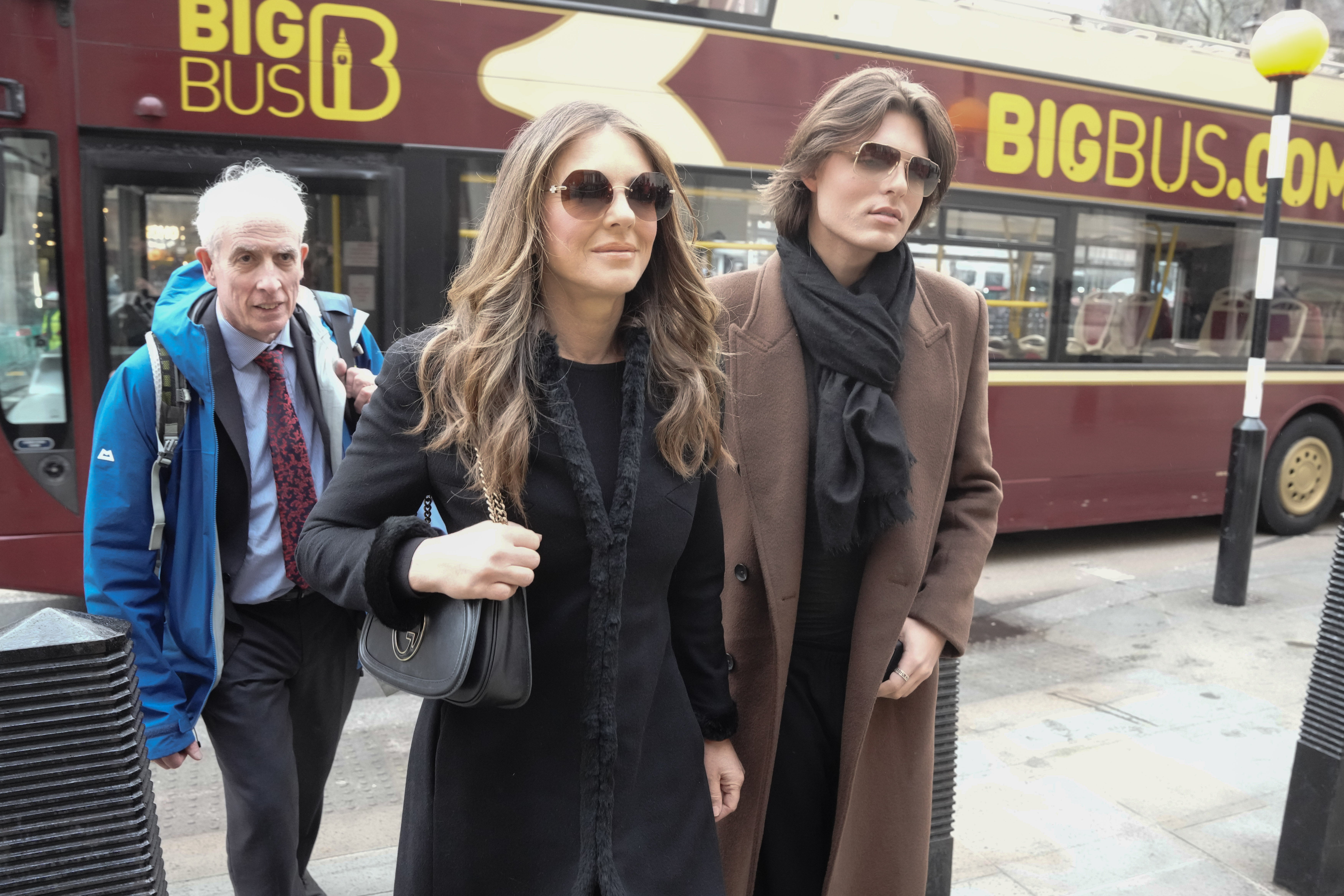 Elizabeth Hurley and her son Damian Hurley arriving at the Royal Courts of Justice