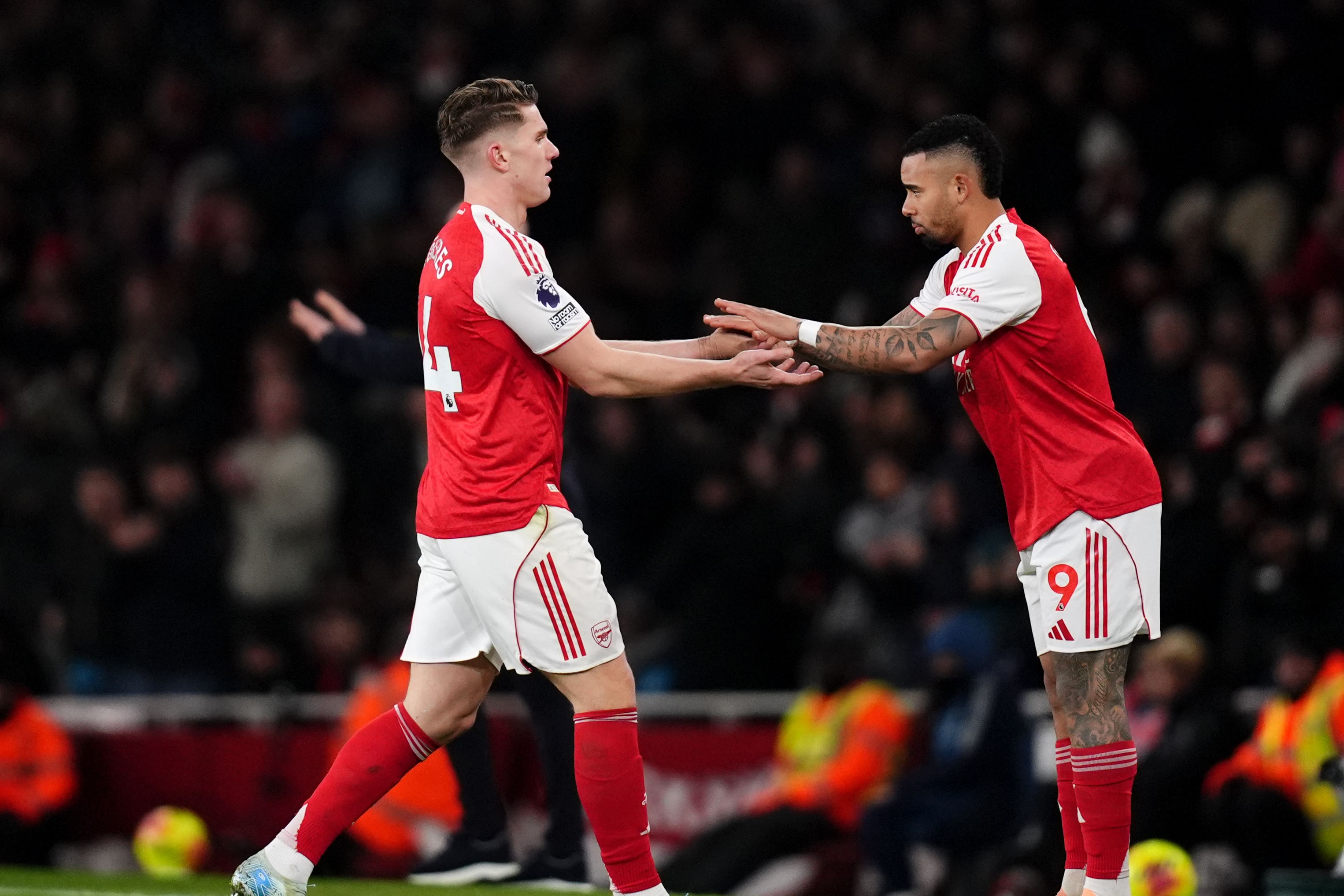 Viktor Gyokeres, left, has been backed by Gabriel Jesus to find form (John Walton/PA)